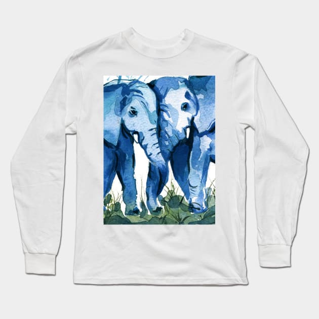 Elephants watercolor Long Sleeve T-Shirt by NadiiaGogol